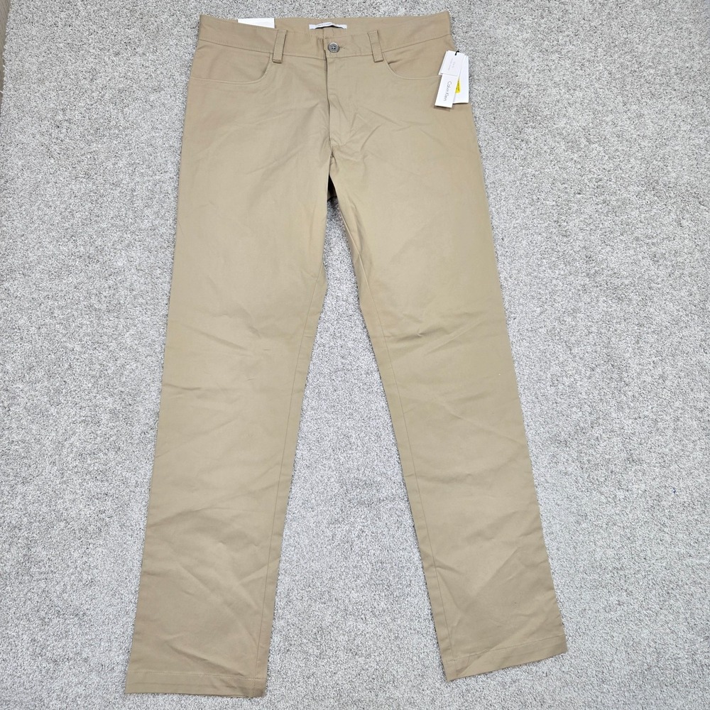 Calvin Klein pants mens 31x32 Classic Khaki 228 tan stretch lightweight NEW